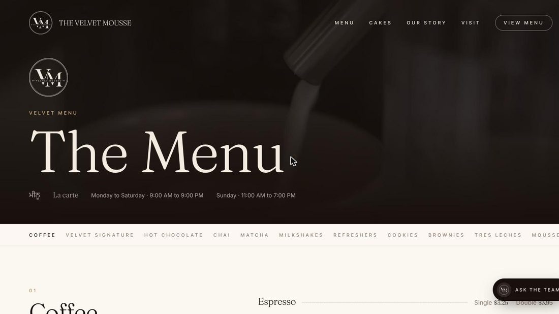The Velvet Menu